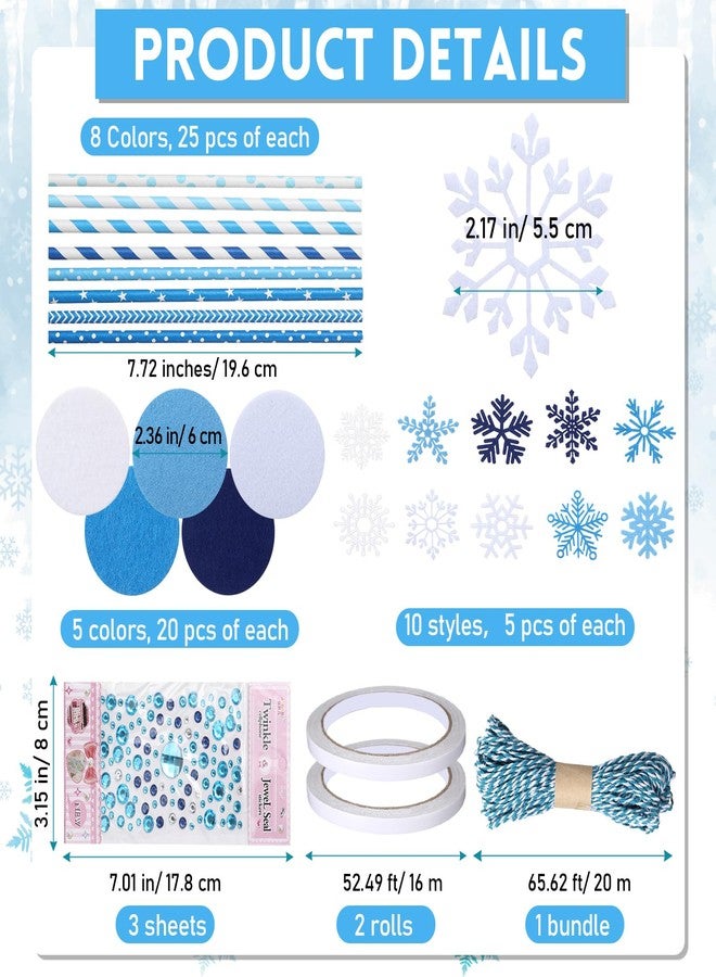Potchen 50 Sets Winter Snowflake Craft Kits Wonderland Party Favor DIY 3D Snow Hanging Ornaments Make Your Own Snowflake Felt Paper Straws Diamond Stickers for Holiday Ice Party Favor - Image 2